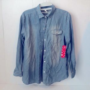 NEW Fabkids Shirt Cuffed long sleeve denim button down pocket 14/16 NWT